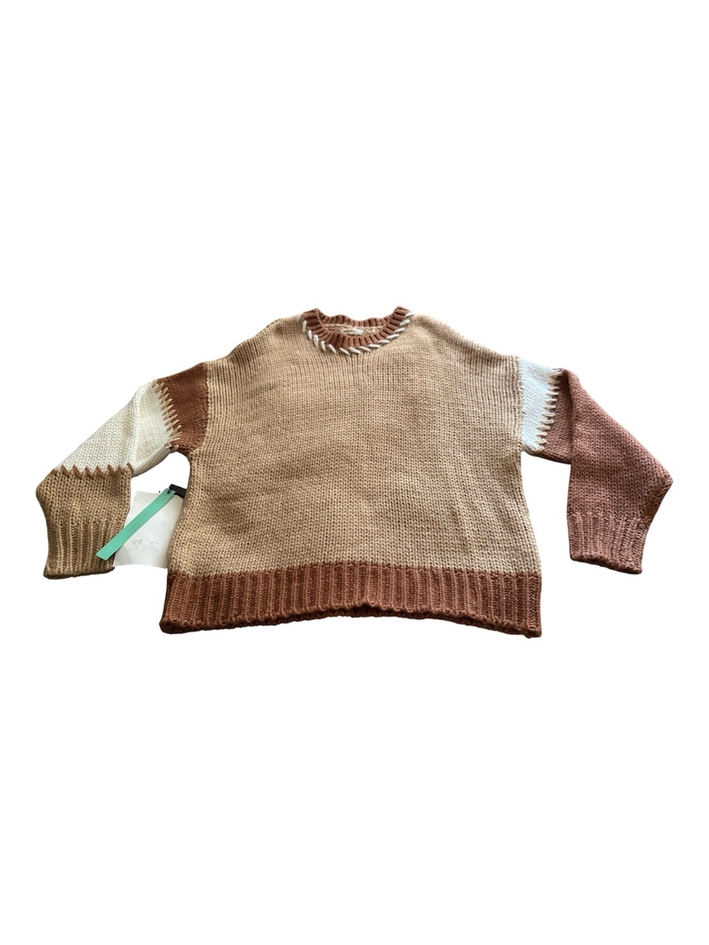 Oversized Neutral Colorblock Crewneck Sweater